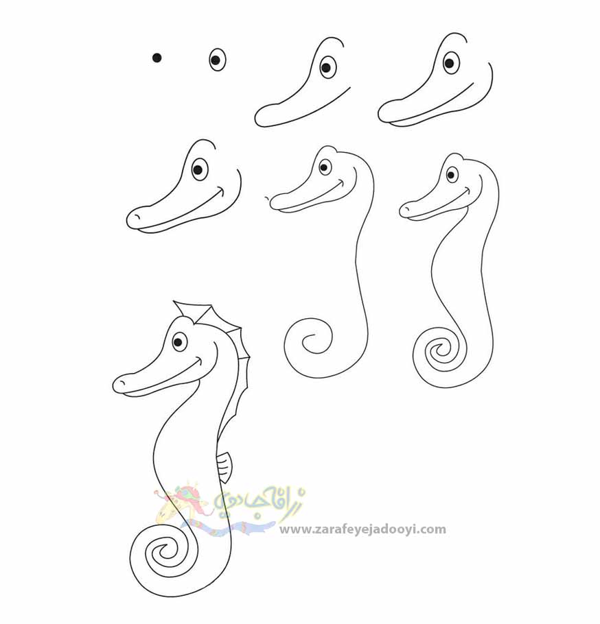 نقاشی ساده اسب دریایی