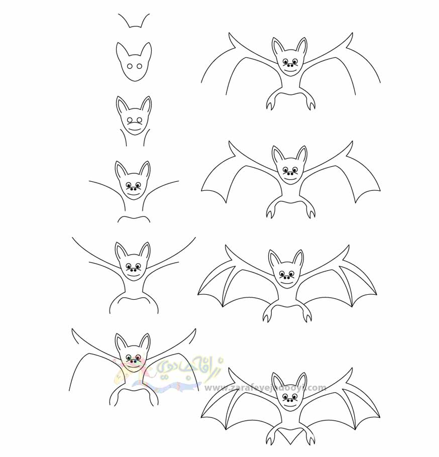 آموزش قدم به قدم نقاشی ساده خفاش