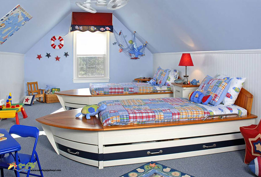 طرح دکوراسیون اتاق خواب پسرانه با ترکیب رنگ آبی