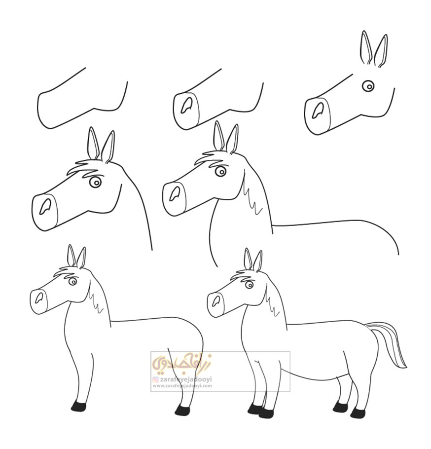آموزش قدم به قدم نقاشی ساده اسب 2