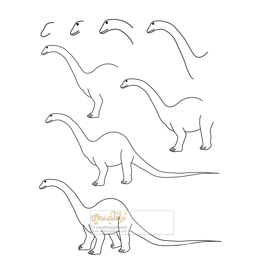 آموزش قدم به قدم نقاشی ساده دایناسور