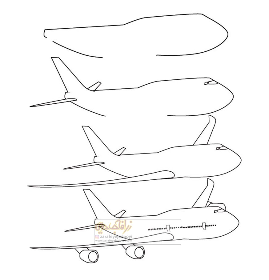 آموزش قدم به قدم نقاشی ساده هواپیما مسافربری