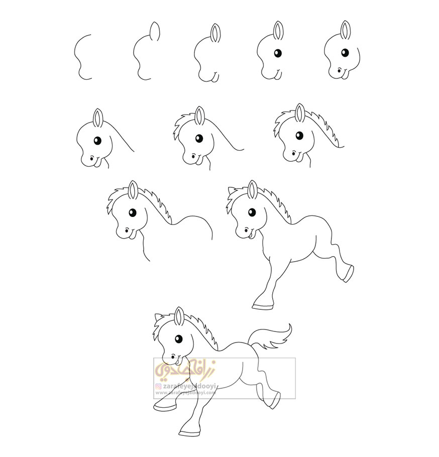 آموزش قدم به قدم نقاشی ساده کره اسب