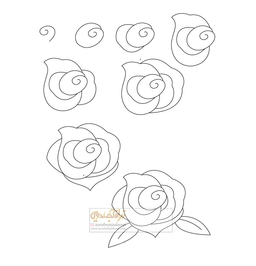 آموزش قدم به قدم نقاشی ساده گل رز